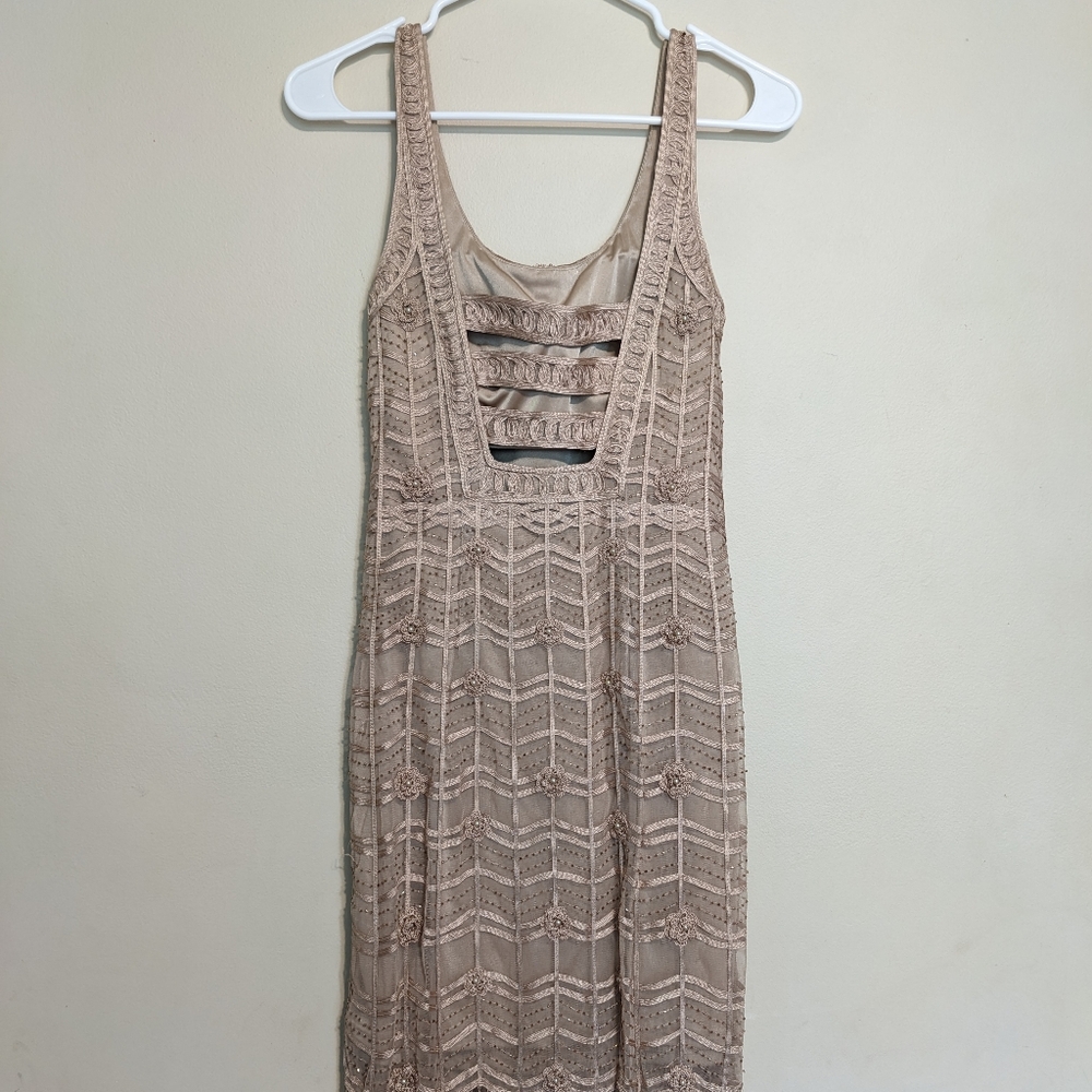 Vintage Sue Wong Gatsby 1920's Flapper Beaded Dress in Nude Size 2 - Picture 6 of 8